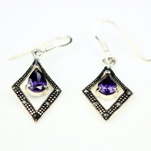 Marcasite earrings - Purple colored gem